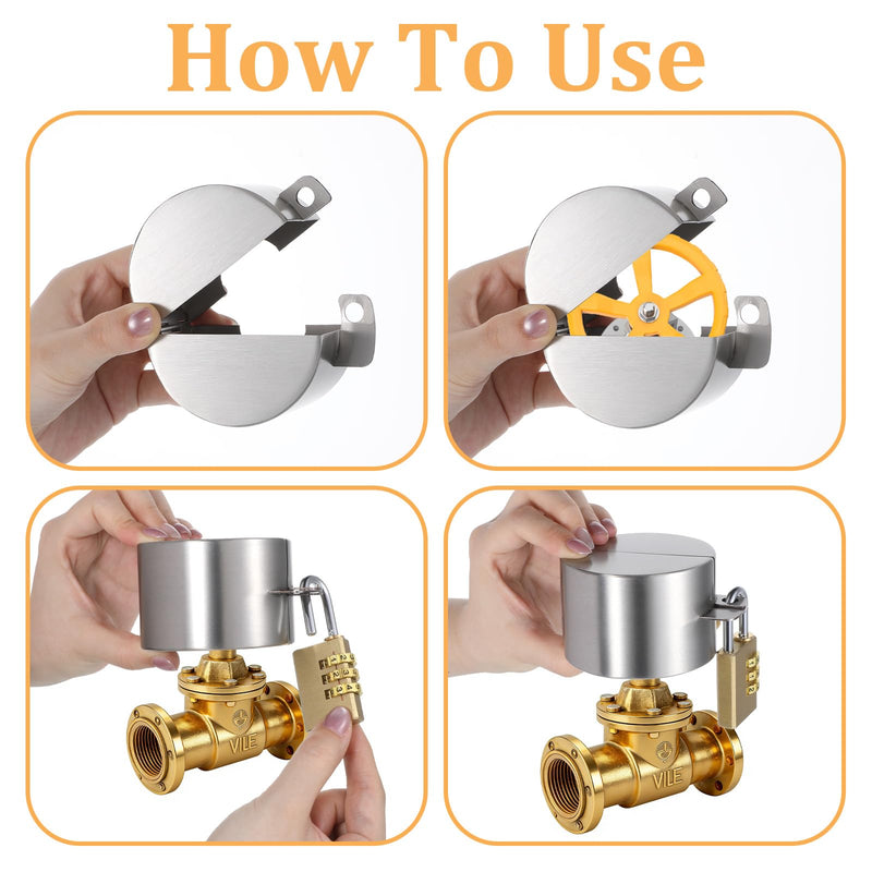 Faucet Locks Outdoor, Gate Valve Locking Device Water Hose Bib Spigot Lock Stainless Steel Cover and Padlock Kits 1-1/2 to 3 in Dia Valve Handles to Prevent Outside Water Theft and Unauthorized Use