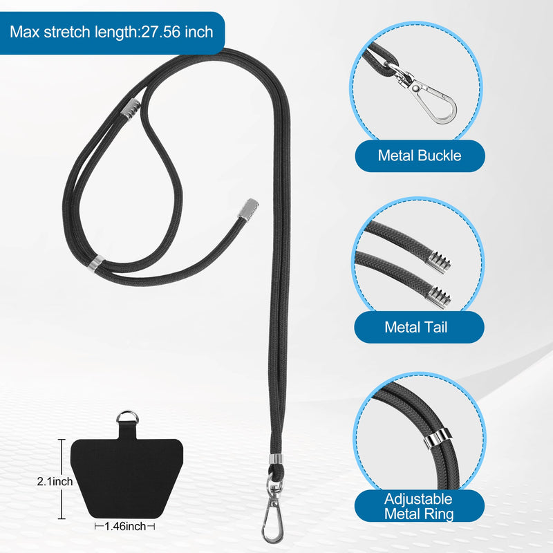 [Australia - AusPower] - takyu Phone Lanyard, Soft Nylon Cell Phone Lanyard Crossbody Neck Adjustable Phone Strap with Tether Tabs Suitable for iPhone Android Smartphones - 2PCS Black Grey Black+Grey (2tab) 