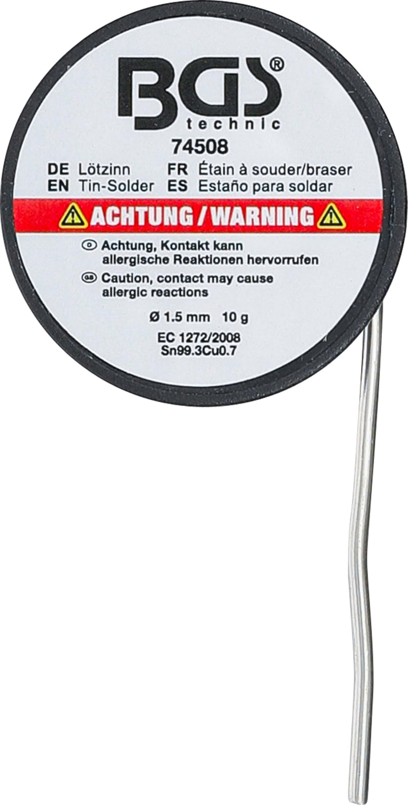 BGS 74508 | Solder | Roll | Lead-Free | Diameter 1.5 mm | 10 g | For printed circuit boards | Sn99.3Cu0.7 | Melting point 217 - 227 °C | Good flow properties | High conductivity Solder, diameter 1.5 mm