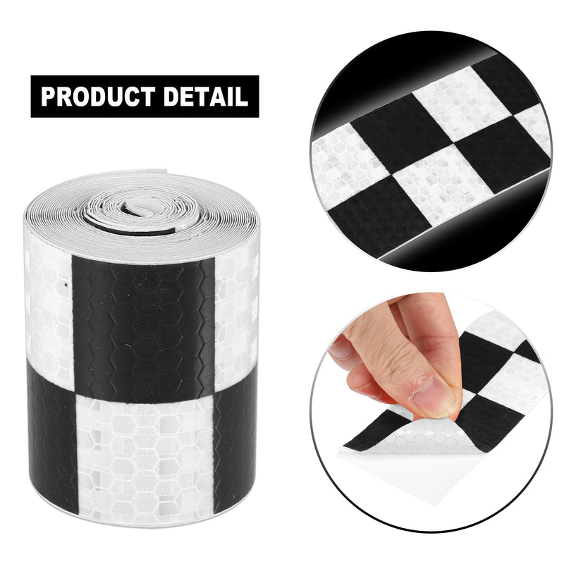 X AUTOHAUX Reflective Black and White Checkered Tape Warning Tape Adhesive Signs Waterproof High Visibility Sticker for Trailer Cars Auto Trucks Trailer 118.11"x1.97"(L x W)