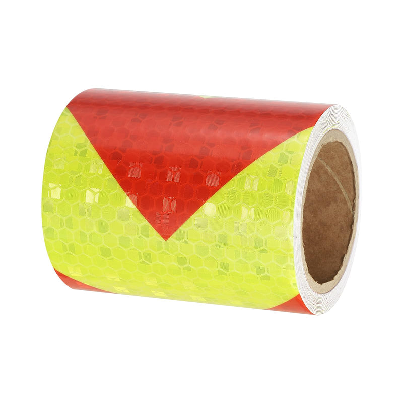 PATIKIL Reflective Tape, 1 Roll 3 Inch x 10 Ft Waterproof Self Adhesive High Visibility Caution Warning Safety Tape Reflector for Trucks Trailers Cars, Arrow Fluorescent Yellow Red 3 IN x 10 FT