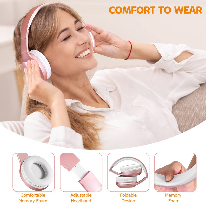 [Australia - AusPower] - Bluetooth Headphones Over Ear, 68H Playtime and 3 EQ Music Modes Wireless Headphones with Microphone/Deep Bass, HiFi Stereo Foldable Lightweight Headset for PC Home Travel Office (Rose Gold) Rose 
