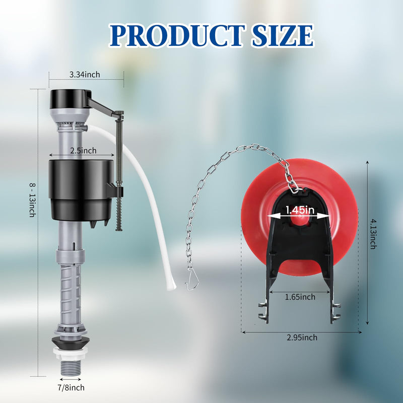 [Australia - AusPower] - Toilet Flusher Replacement Kit, Universal Toilet Fill Valve with 2-Inch Flapper, Adjustable Rubber Float Valve, Quiet and Easy Install Toilet Repair Kit Inside Tank (1-Pack) 