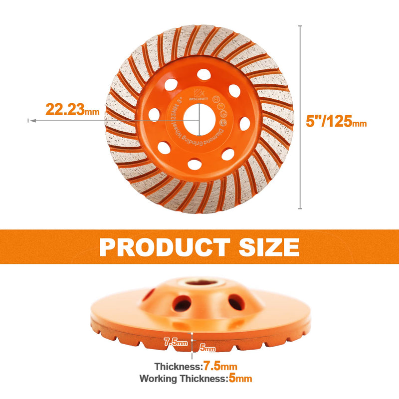 [Australia - AusPower] - Diamond Cup Wheel 125 mm - BRSCHNITT Welded Double Row Diamond Cup Grinder Grinding Wheel for Concrete Masonry Granite Marble Natural Stone 1 125mm 