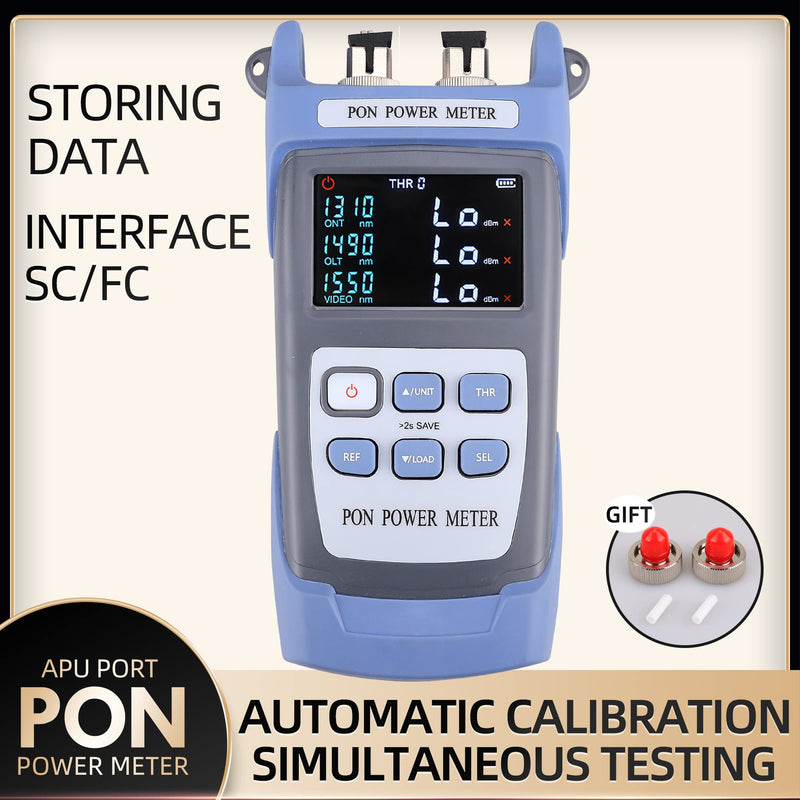 [Australia - AusPower] - Optical Fiber Cable PON Power Meter Tester Tool 1310 1490 1550nm FTTX ONT OLT Handheld PON OPM Network Detection Online Fiber Tester with FC SC APC Adapter Grey 