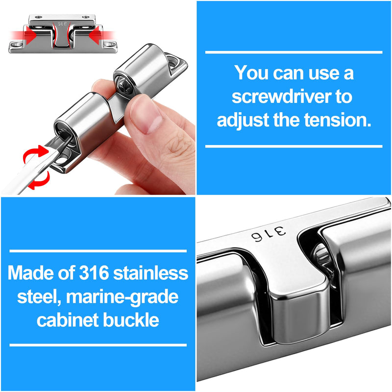 Frienda Marine Grade 316 Stainless Steel Cabinet Tension Catch 70 mm Double Ball Tension Roller Catch Latch for Ship Hardware, Deck Installation, Cabinet, Closet & Furniture Door Silver 2