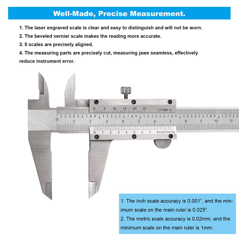[Australia - AusPower] - ZLKSKER 0-6 Inch / 15cm Micrometer Vernier Caliper, Stainless Steel Precision Measuring Tool (Inch/Metric), Depth/Inside/Outside/Step Measurement, 0.001" / 0.02mm 