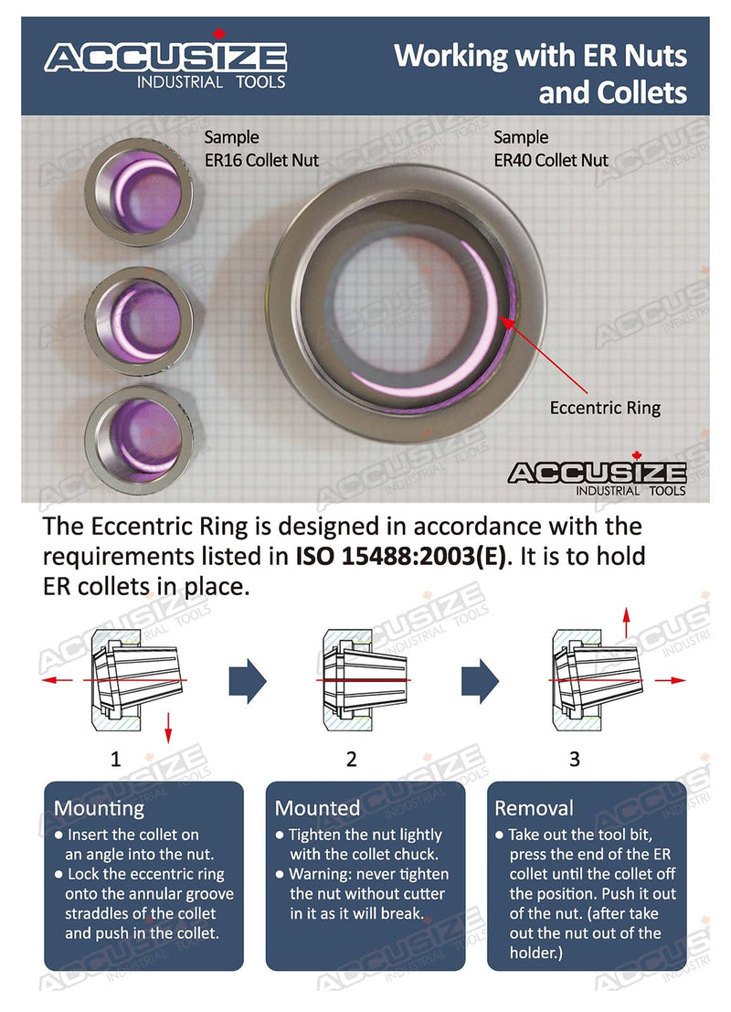 Accusize Industrial Tools R8 Shank Er32 Collet Chuck, Max RPM: 8000 RPM, 7/16''-20 Drawbar End, Max TIR 0.0002'' O.D to I.D. 0223-0232 | Drawbar End 7/16 in-20, Max TIR 0.0002 in O.D to I.D, Slotted Nut, 0.08-0.787 in Capacity R8-ER32
