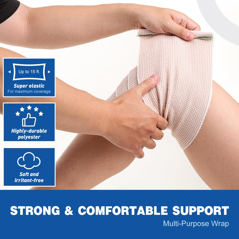 AZEN 5 Pack Premium Elastic Bandage Wrap 6 Inch, Lymphedema Wraps for Legs, Latex-Free Compression Wrap Bandage for Legs, Ankle, Knee, Body, Tummy