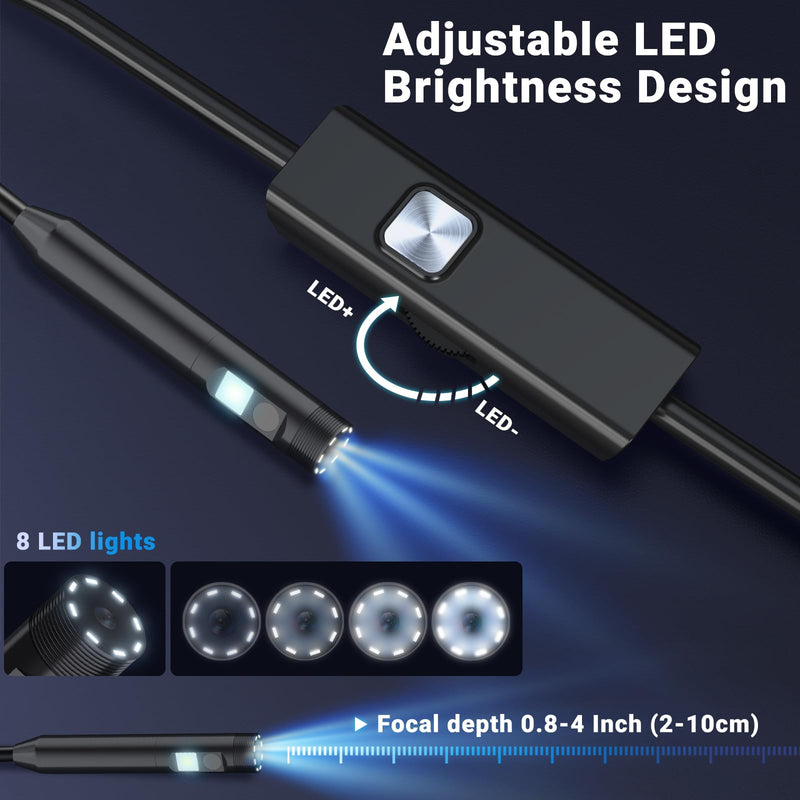 [Australia - AusPower] - Preciva Endoscope Camera with Dual Lenses, 1920P HD Borescope Camera with 8 Adjustable LED Lights, 16.5ft Semi-Rigid for iOS and Android 