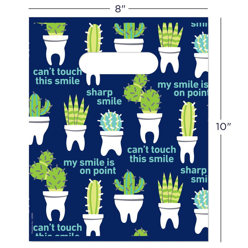 [Australia - AusPower] - Practicon Cactus Teeth 8" x 10" Dental Giveaway Bag, Dental Hygiene Patient Care Goodie Bag, Dentist Office Plastic Gift Bags, 100 Pack 8" x 10" 