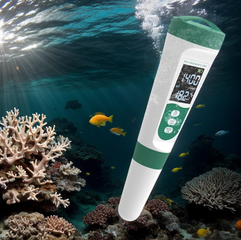 [Australia - AusPower] - Aquarium Salt Tester - Pool Test Strips, Digital PH Meter for Water, Aquarium Monitoring Tool, Pond Checker, Fish Tank Water Analyzer, 5-in-1 Salinity, PH, TDS, EC, and Temperature Meter 