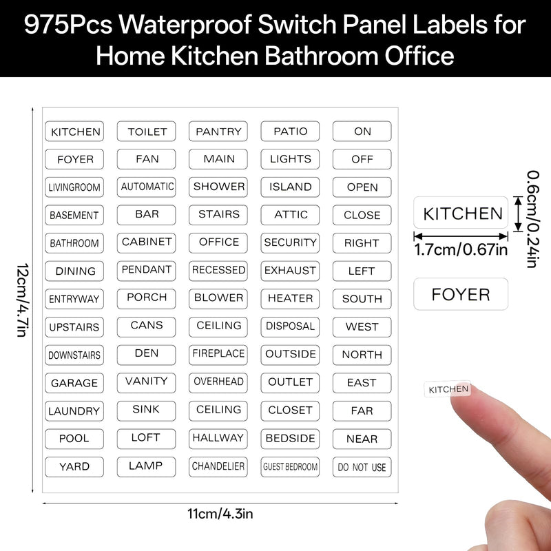 975 Pcs Light Switch Labels, Waterproof Clear Switch Stickers Transparent Switches Identification Stickers Label for Home Office