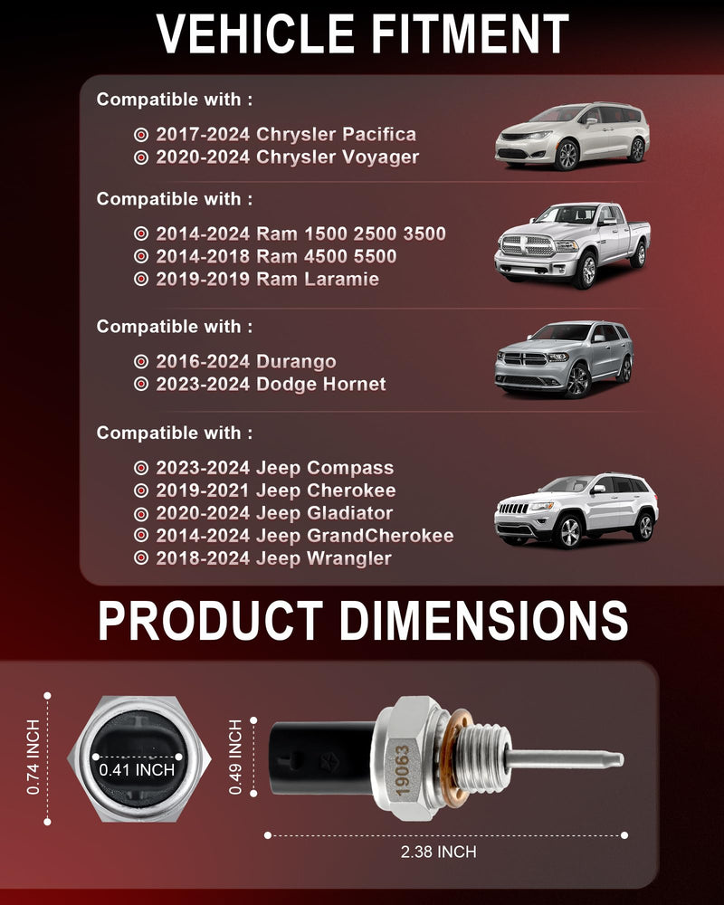 [Australia - AusPower] - 68142905AB Air Temperature Sensor Compatible with 2017-2024 Chrysler Pacifica,2014-2024 Jeep Grand Cherokee Ram 1500 2500 3500,2018-2024 Jeep Wrangler 
