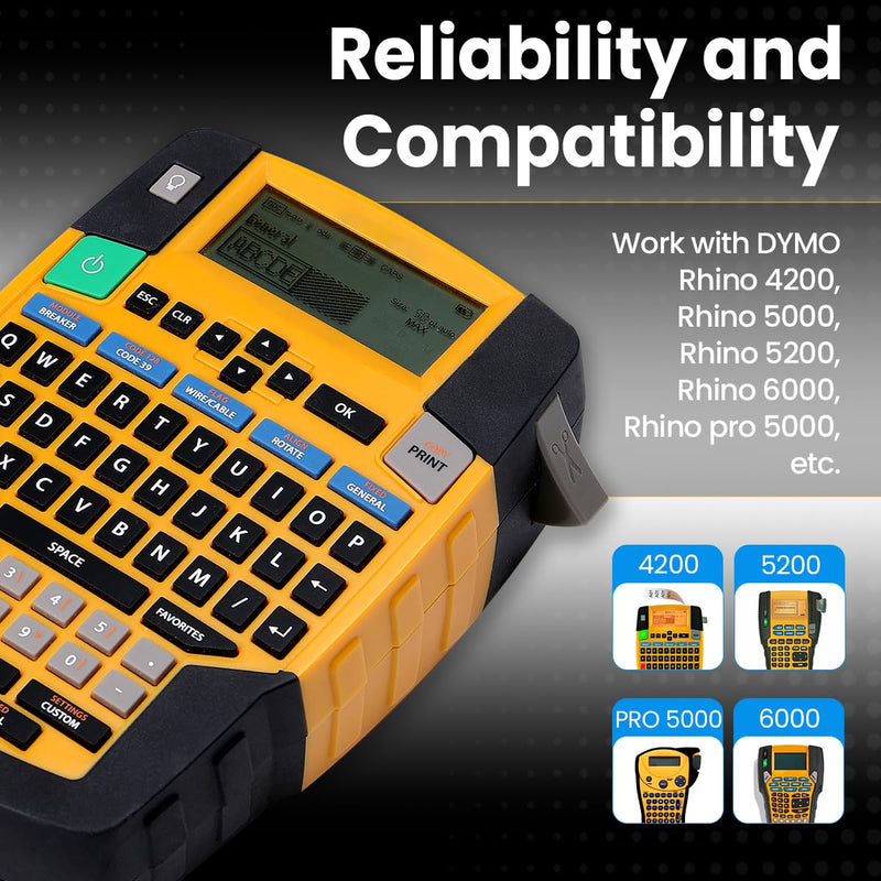 Compatible Rhino Label Tape Yellow Replace for DYMO 18490 Flexible Nylon Labels 1/2'' 12mm for DYMO Rhino 4200, 5200, 5000, 6000 Industrial Label Maker, Black on Yellow, 1/2" x 11.5',4-Pack