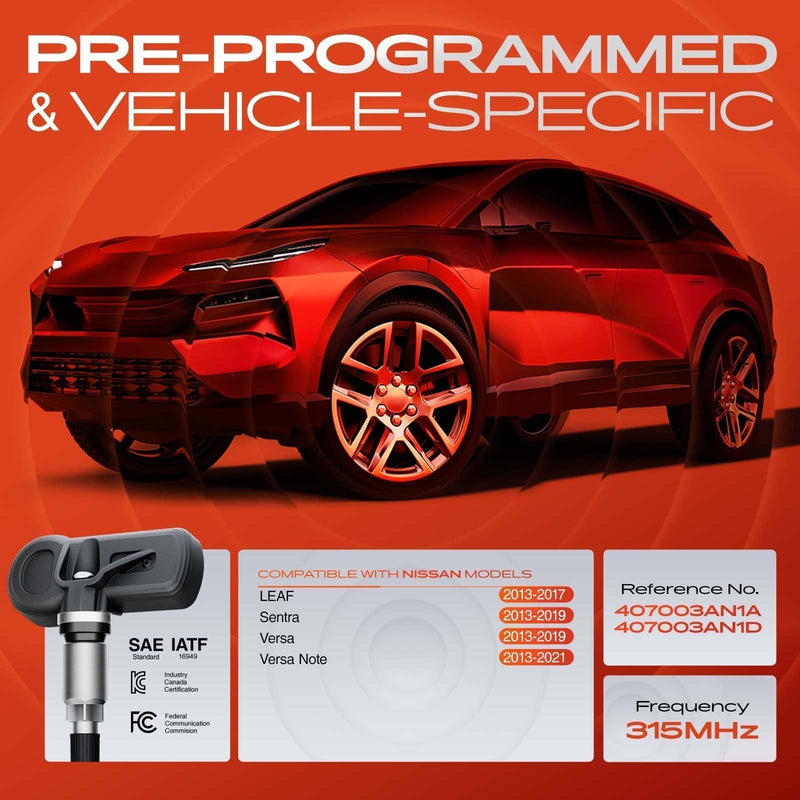 [Australia - AusPower] - A-Premium 4PCS Pre-Programmed TPMS Sensor Tire Pressure Monitoring Sensor - Compatible with Nissan Sentra 2013-2019, Versa 2013-2019, Leaf 2013-2017, Versa Note 2013-2021(SL Model Only) - 315MHz 