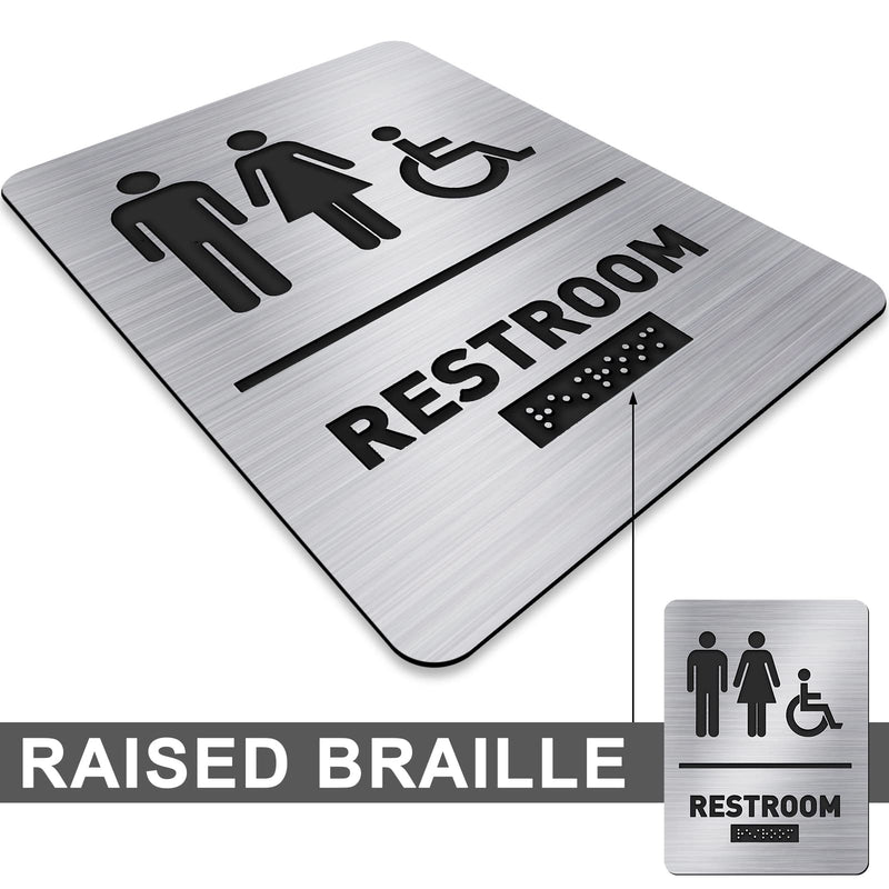 [Australia - AusPower] - Oudain All Gender Restroom Sign Unisex Handicap Bathroom Sign Braille Bathroom Door Sign by Ada Compliant Raised Icons Wheelchair Restroom Signs for Business Restaurant(1 Piece) 1 