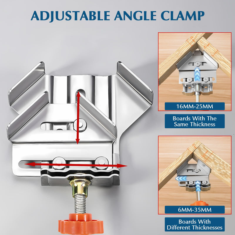 4pcs Stainless Steel Right Corner Clamp,90 Degree Right Angle Clamp for Woodworking,Right Angle Clip Fixer,Single Handle Clamps for Woodworking, Photo Framing (Open) 4 Pcs Open