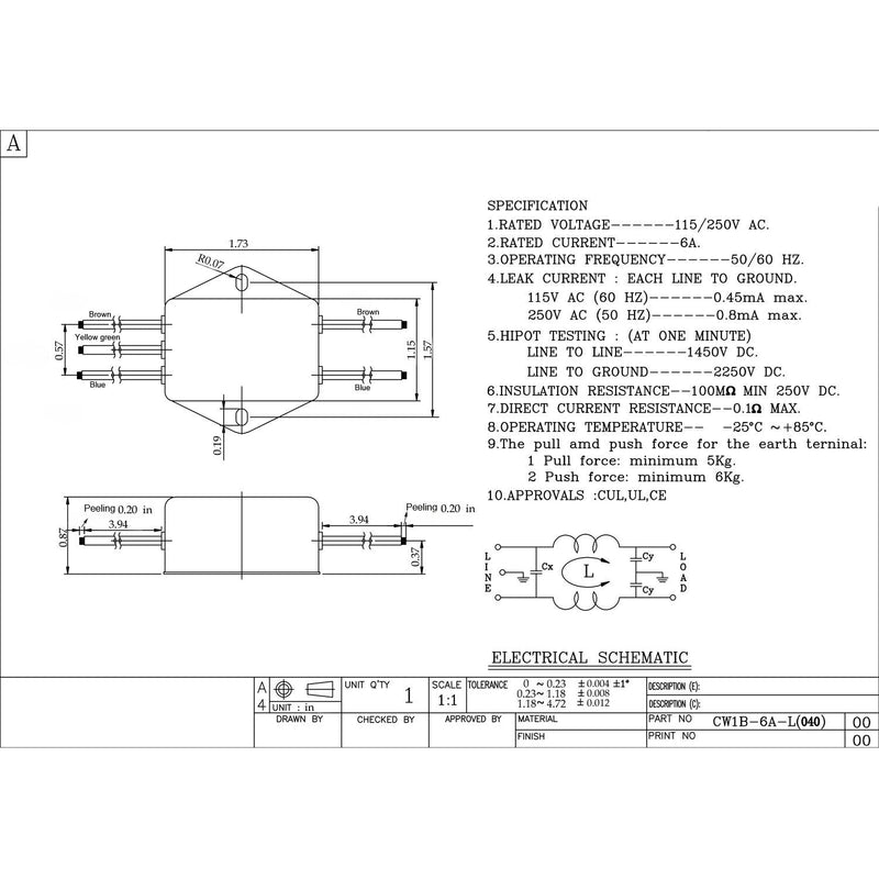[Australia - AusPower] - Noise Suppressor Power EMI Filter Termianl Single-Phase Line-Conditioner JIN RONG AC 115/250V 10 Amp JRA0510-2 