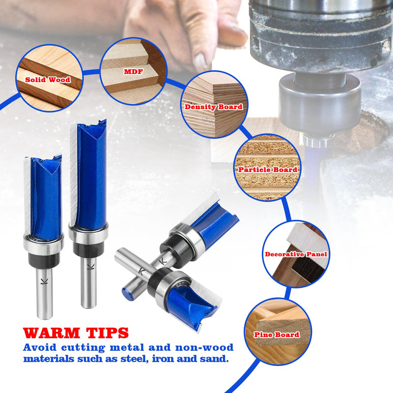 [Australia - AusPower] - NICAVKIT Set of 4 flush cutter, 8 mm shank, working length 20/25/38/50 mm, copy cutter, edges copy cutter with ball bearing, flush cutter set, wood cutter router bit Lower bearing design 