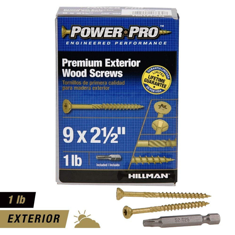 [Australia - AusPower] - 48599 Wood Screws, #9 x 2-1/2", Premium Outdoor Deck Screws, Rust Resistant, Epoxy Coated Bronze, 1lb Box, 100 pcs #9 x 2-1/2" 100 Pieces 