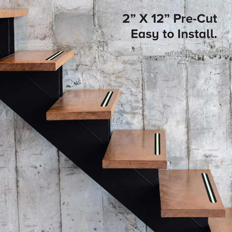 [Australia - AusPower] - LifeGrip Anti Slip Traction Treads with Glow in Dark Stripe (12-Pack), 2" X 12", Best Grip Tape 80 Grit Non Slip, Pre-Cut Strips, Rounded Corners - Right Size and Ready to Use for Easy Application 2” x 12' Black/Green 