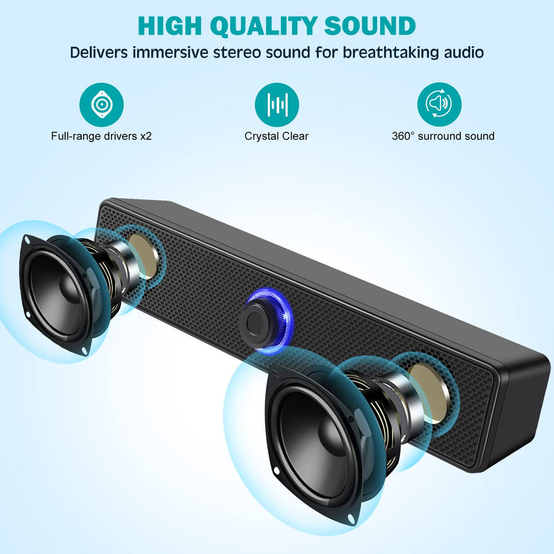 [Australia - AusPower] - Computer Speakers, USB Powered PC Speakers Wired Stereo Desktop Speakers for Computer, Desktop, Laptop, PC, Pad, Cellphone [2023 Version] 