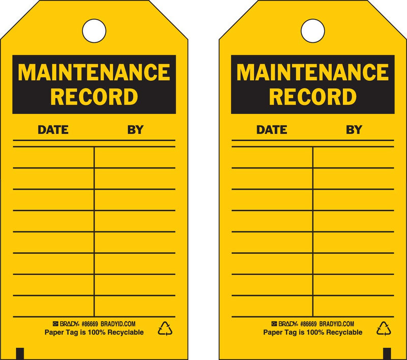 Brady 86669 5 3/4" Height x 3" Width, Cardstock (B-853), Black on Yellow Inspection & Material Control Tags (100 Tags)