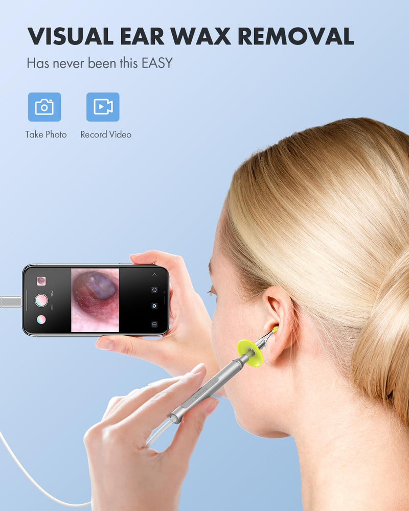 [Australia - AusPower] - Anykit Digital Otoscope for Phone d & Tablet, Ultra Clear View Ear Camera with Ear Wax Removal Tools, Video Ear Scope Otoscope with Light, Support Capture photo & Record Videos Silver 