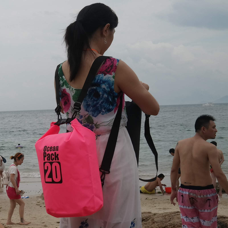 2L/3L/5L/10L/15L/20L/30L 500D Tarpaulin Heavey-Duty PVC Water Proof Dry Bag Sack for Kayaking/Boating/Canoeing/Fishing/Rafting/Swimming/Camping/Snowboarding Pink 20L