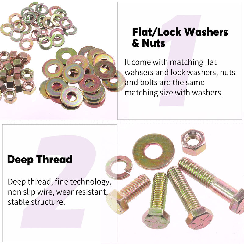 [Australia - AusPower] - Swpeet 80Pcs 5/16"-18 x 2 Grade 8 USS Yellow Color Zinc Finish Carbon Steel Nut Bolts and Flat Washers with Spring Lock Wshers Assortment Kit, Coarse Thread Hex Head Cap Screws Bolt 5/16"-18x2" 