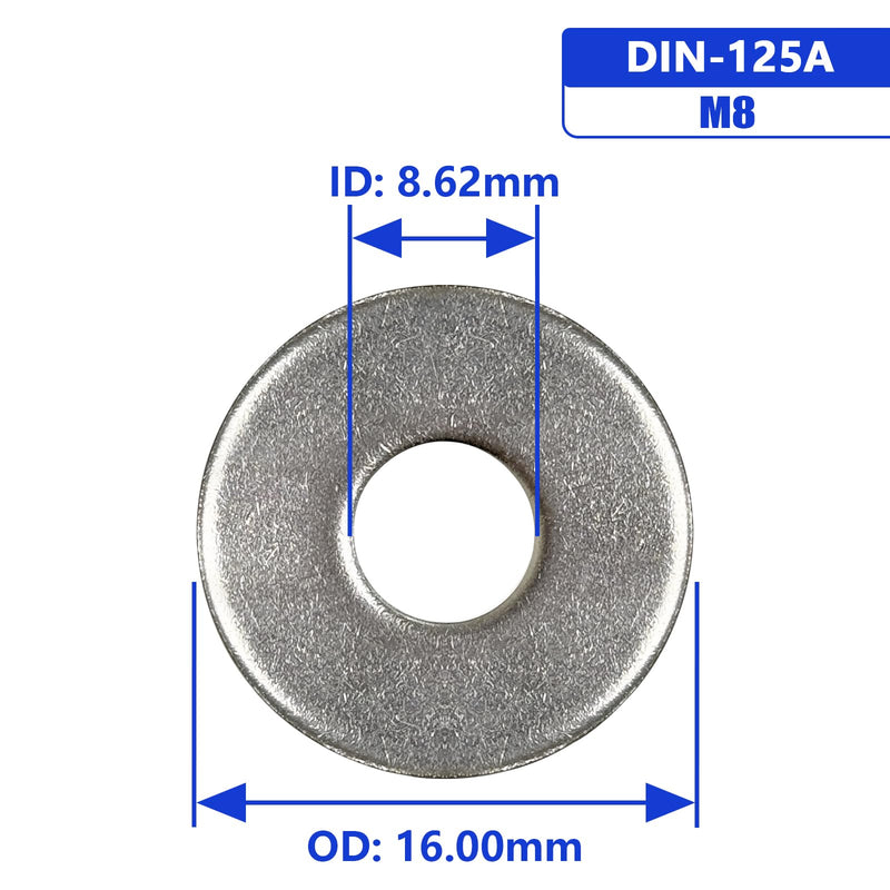 [Australia - AusPower] - M8 x 16mm OD Flat Washer, 18-8 (304) Stainless Steel Washers Flat, 50PCS M8/304 Silver 