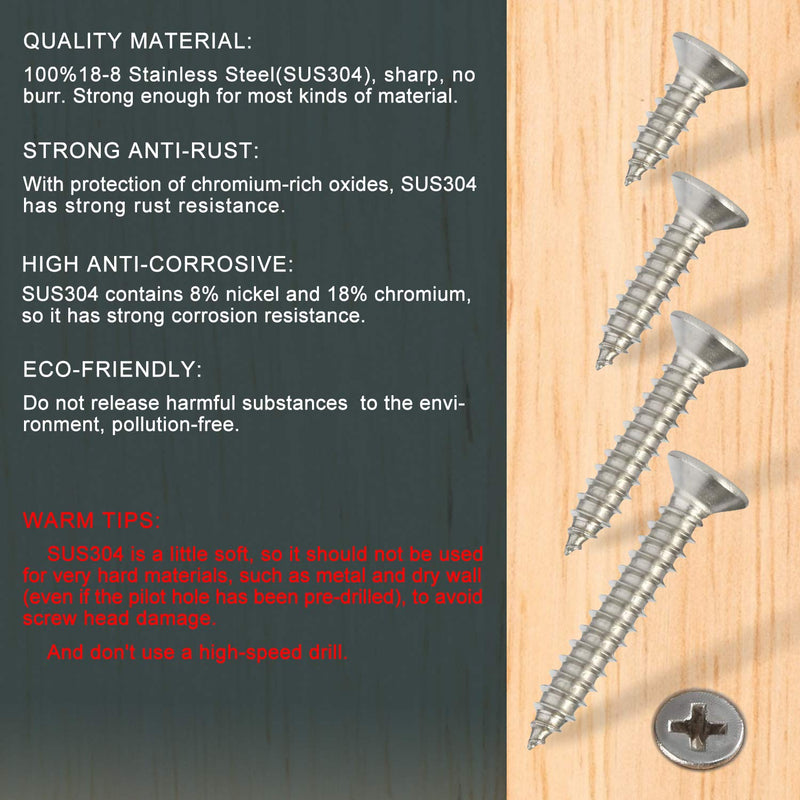 [Australia - AusPower] - Wood Screws - 120PCS Flat Head Phillips Screws, 304 Stainless Steel Screw with Adjustable Wood Countersink Kit (#6 x 3/4") #6 x 3/4" 