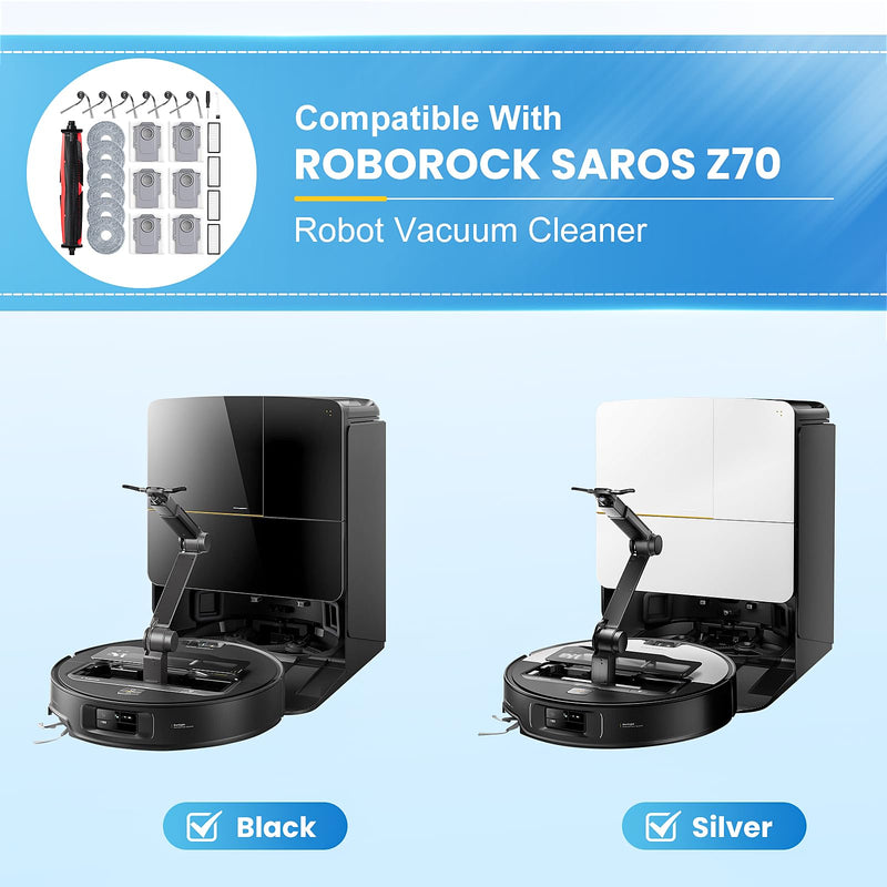 [Australia - AusPower] - 25 Pack Replacement Parts Compatible with Roborock Saros Z70 Robot Vacuum, Accessories Kit with 1 Main Brush,6 Dust Bags,6 Mop Pads,4 Hepa Filters,4 Side Brush 