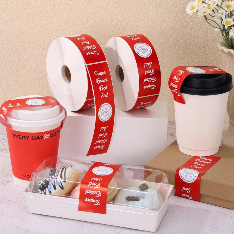 1000 Pcs Tamper Proof Stickers 1.5 x 6 Inch Tamper Evident Tape Security Delivery Seals for Freshness Labels Drink Food Pizza Packaging Red