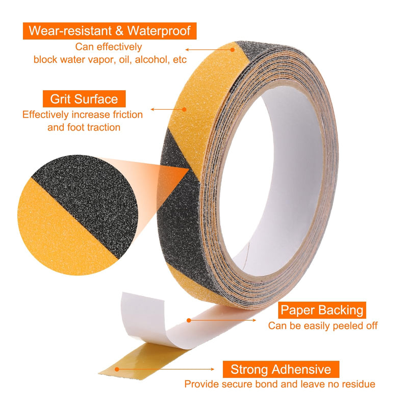 HARFINGTON Anti Slip Traction Tape 1" x 16.4ft Waterproof Non-Slip Grip Tape High Friction Weather Resistant Non Skid Stair Treads Tape for Indoor Outdoor Stair Steps, Yellow Black 1" x 16.12ft
