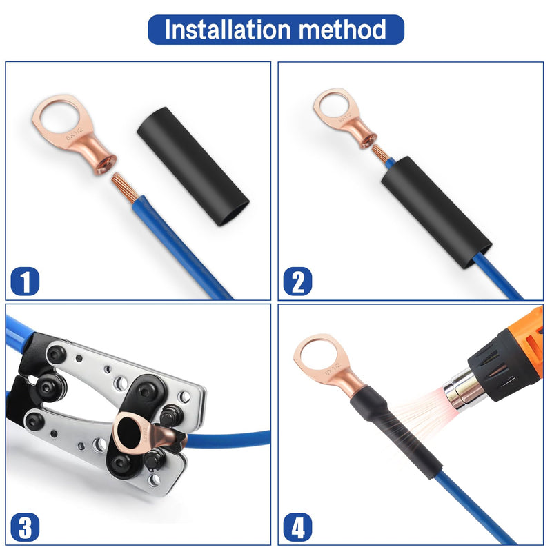[Australia - AusPower] - XHF 10PCS 1/0 AWG-5/16" Heavy Duty Battery Lugs with 3:1 Heat Shrink Tubing, Ring Terminals Battery Cable Ends Copper Eyelets Electrical Battery Connectors 1/0AWG-5/16"(M8)Ring 10 