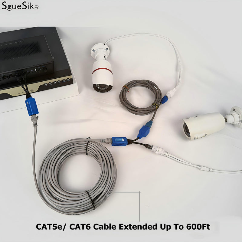 8 Pair PoE Ethernet Splitter | 2-in-1 Cat5 Combiner | Waterproofed RJ45 Cable Sharing Kits | for 16 Security IP Camera NVR Surveillance System and More | 16 Feed-Through RJ45 Modular Included