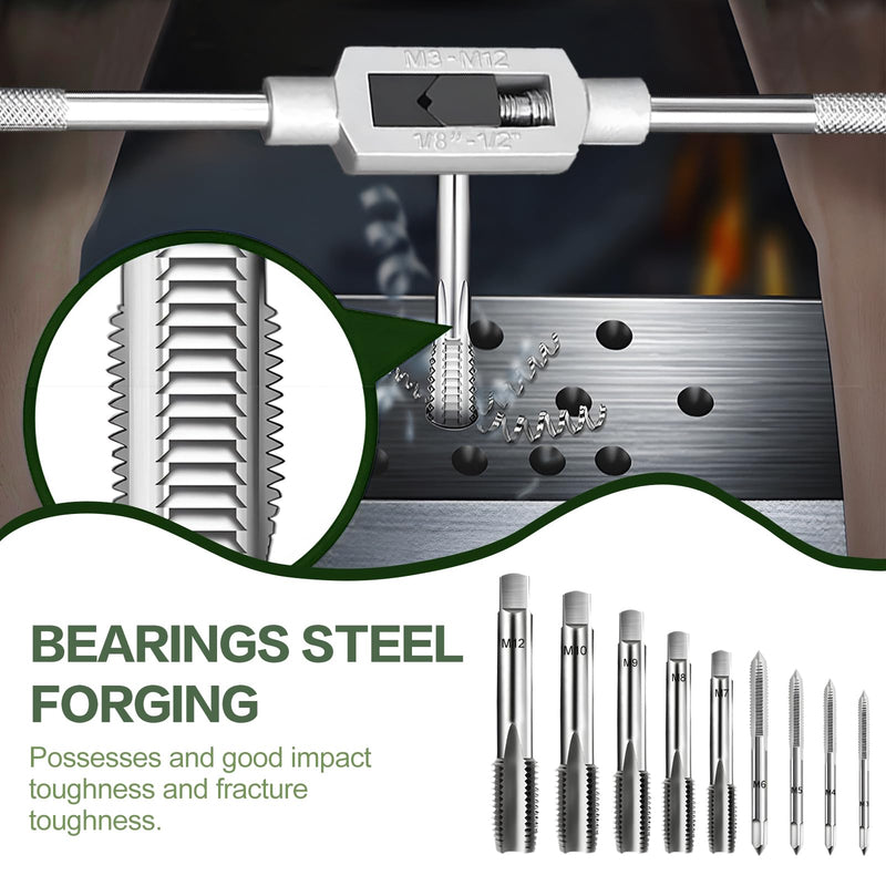 Tap and Die Set M3 - M12 Fine Thread Cutter Tap and Die Set 20 Pieces Thread Cutting Machine Inch Professional Tap Wrench Metric with Drill Thread Cutting Set Fine Thread