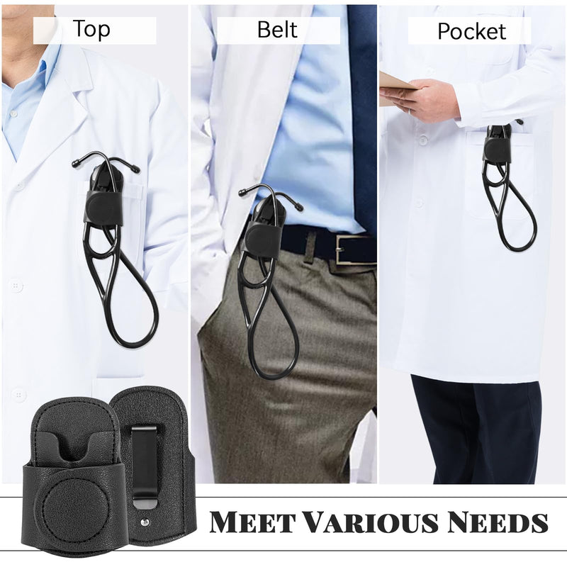 [Australia - AusPower] - Leather Stethoscope Holder Hip Clip, Stethoscope Hip Holder for Waist Belt, Clip-on Stethoscope Holder for Physicians Nurses (black) black 