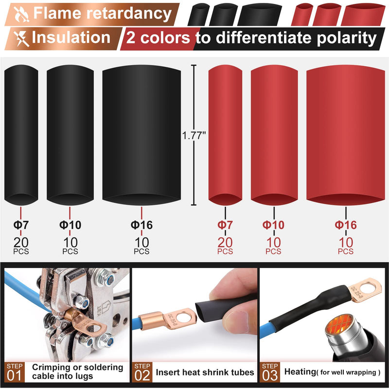 [Australia - AusPower] - 150pcs Battery Cable Ends, Copper Wire Lugs Assortment Kit AWG 2 4 6 8 10 Gauge - 70Pcs Battery Cable Lugs Ring Wire Terminal Connectors and 80Pcs Heat Shrink Tubing Kit for Marine Electrical Supplies 150PCS 