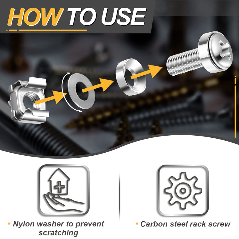 [Australia - AusPower] - M6 x 20 mm Rack Mount Cage Nuts, Screws and Washers for Rack Mount Server Cabinet Stainless Steel Silver Mounting Screws and Square Insert Nuts for Server Mounting Routers Shelves (50 Sets) 50 
