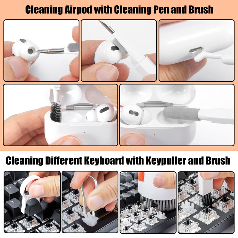 [Australia - AusPower] - Laptop Phone Screen Cleaner Kit, Computer Keyboard Brush Cleaning Spray for iPhone AirPods MacBook iPad, 20-in-1 Electronic Device Clean Tool for Camera PC Monitor Earbud TV Tablet Car Screens White 