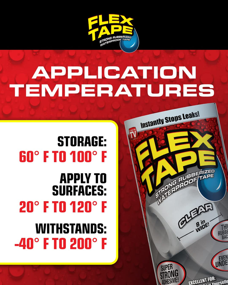Flex Tape, Original Thick Flexible Rubberized Waterproof Tape - Seal and Patch Leaks, Works Underwater, Indoor Outdoor - Home RV Roof Plumbing and Pool Repairs, Black, 8 in x 5 ft, Pack of 2