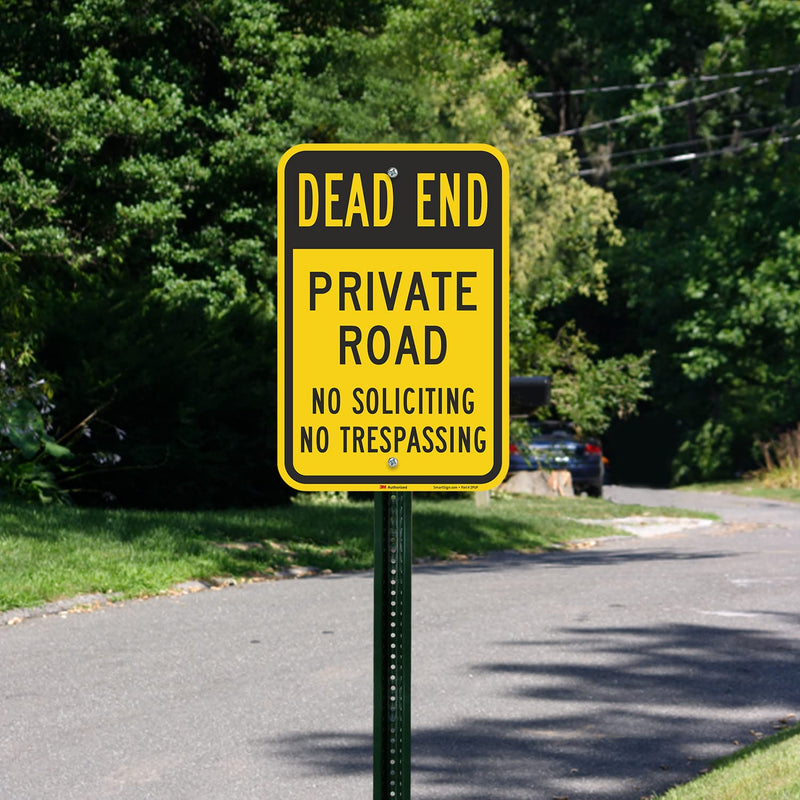 SmartSign - K-9160-EG-12x18 "Dead End - Private Road, No Soliciting, No Trespassing" Sign | 12" x 18" 3M Engineer Grade Reflective Aluminum