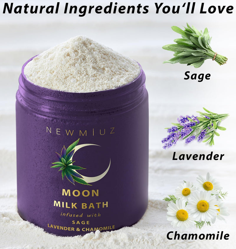 Cleansing Sage Moon Milk Bath Soak - Lavender Chamomile - Moisturize & Soften Skin Spiritual Stress Relief Gifts for Women Destress Luxury Spa Bath Salt Powder Birthday Perfect Stocking Stuffers