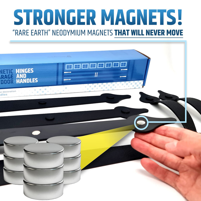 [Australia - AusPower] - Premium Quality & Strong Magnetic Garage Door Decorative Hardware - Set of 2 Handles + 4 Hinges - Faux Garage Door Accents Kit for Curb Appeal | No Installation Needed | Will Never Fall Off Magnetic Hinges & Handles Set 