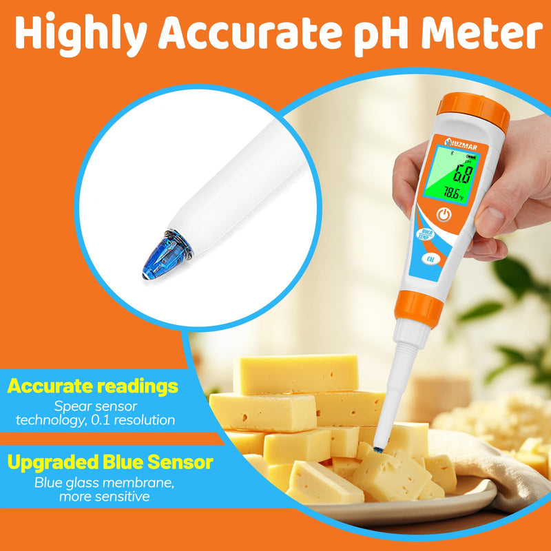 UIUZMAR Smart pH Meter for Food pH Test Kit for Sourdough and Bread Dough Professional Spear Sensor Food Tester Digital pH Meter for Sausages Meat Cheese Sushi Rice and Other Solid Semi-Solid Blue