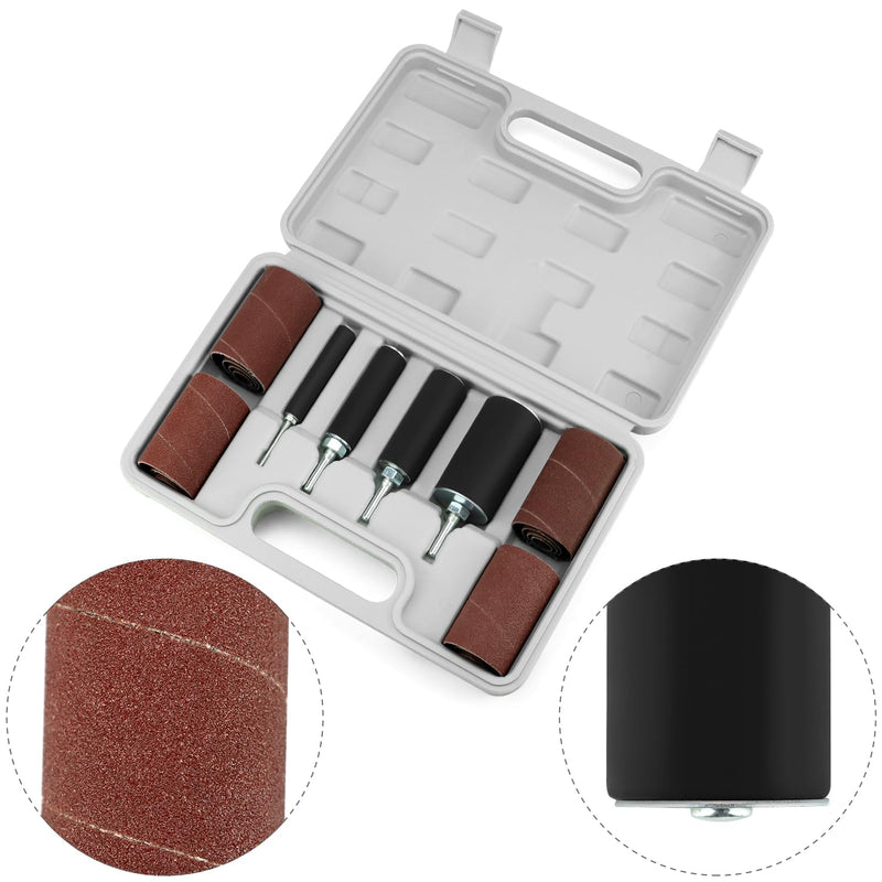 QWORK 20-Piece Sanding Rollers, Sanding Sleeves Set, 4 Sizes Rubber Drums, 16 Sanding Sleeves, with Case