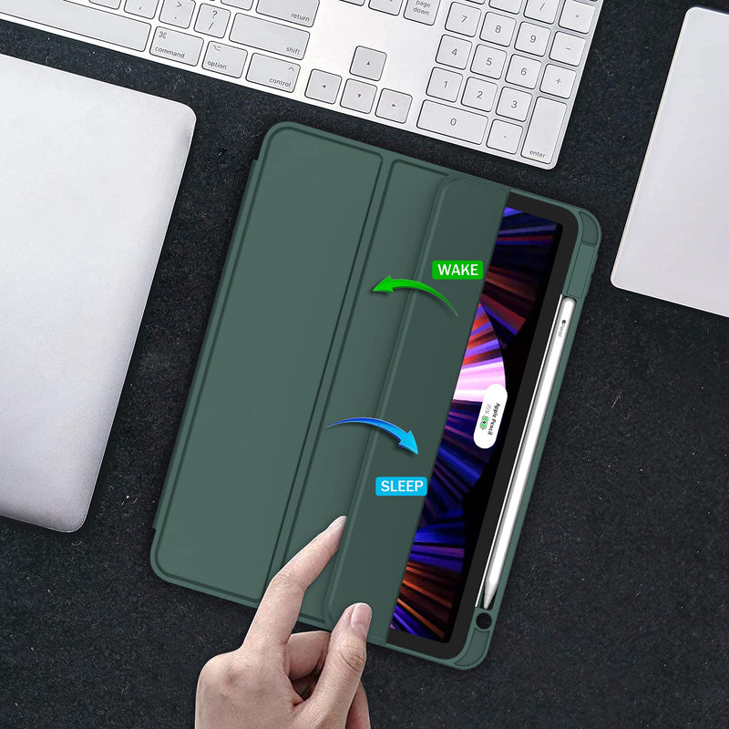 [Australia - AusPower] - ZryXal New iPad Pro 11 Inch Case 2022(4th Gen)/2021(3rd Gen)/2020(2nd Gen) with Pencil Holder, Smart iPad Case [Support Touch ID and Auto Wake/Sleep] with Auto 2nd Gen Pencil Charging (Midnight Green) Midnight Green 